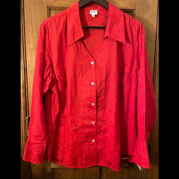 True Beauty by Emme sheer floral blouse red ; 18 - Picture 5 of 12